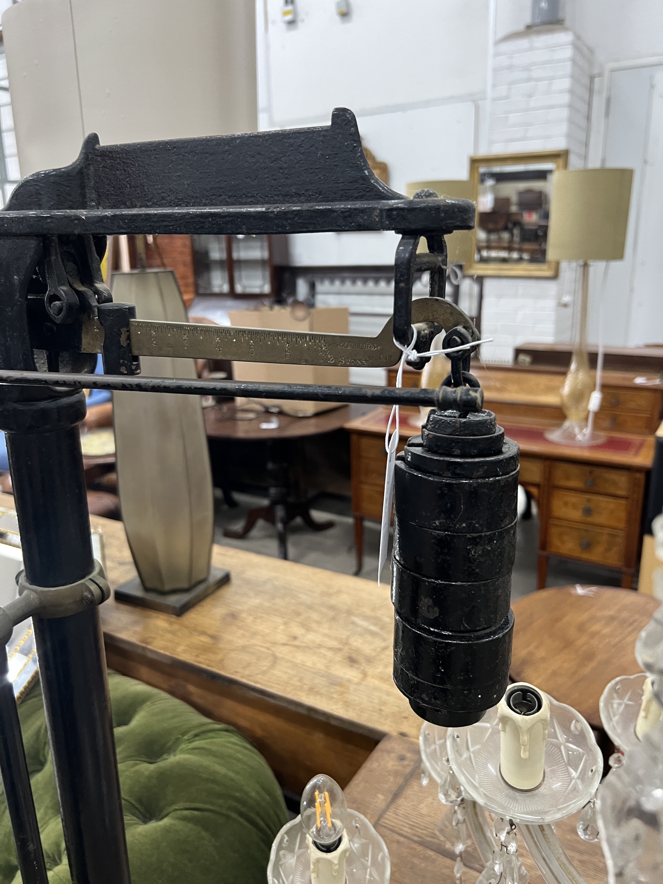 A set of Victorian cast iron weighing scales, height 158cm
